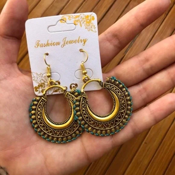 Sphere Carved Metal Statement Earrings Bohemian Vibe - Picture 5 of 13